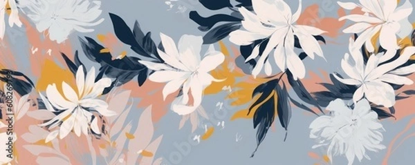Fototapeta Hand drawn artistic abstract floral print. Creative collage pattern. Fashionable template for design, Generative AI