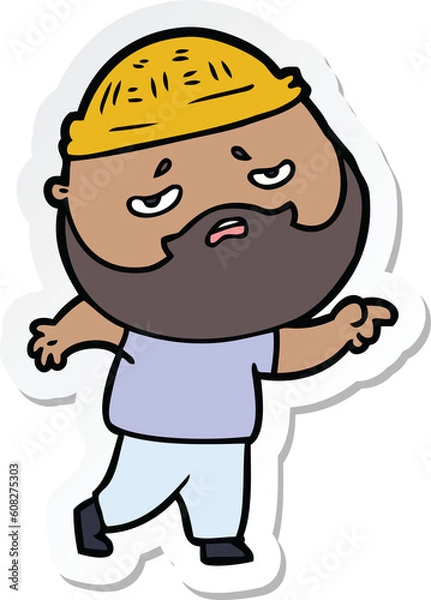 Fototapeta sticker of a cartoon worried man with beard