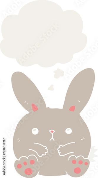 Fototapeta cartoon rabbit with thought bubble in retro style