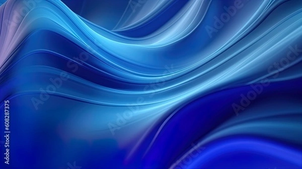 Fototapeta 3d render, abstract minimal neon background with glowing wavy line. Blue futuristic wallpaper. Generative AI