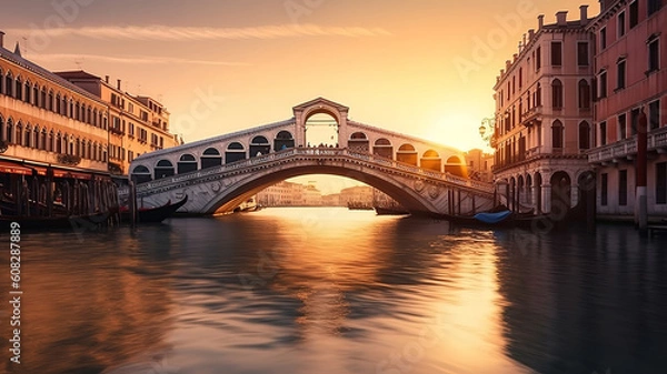 Fototapeta The rialto bridge at sunrise one of the most visited sights of venice italy. Generative Ai