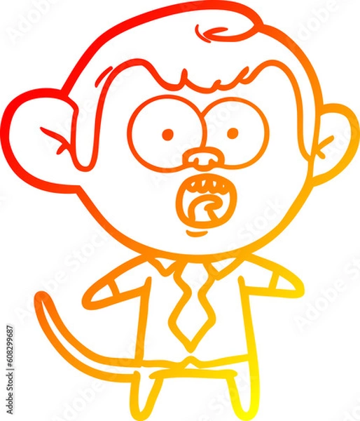 Fototapeta warm gradient line drawing of a cartoon monkey businessman