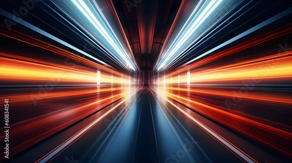Fototapeta Ultra speed light trails in red and blue background  Generative AI