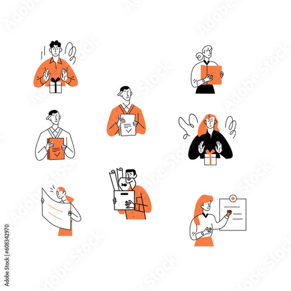 Fototapeta Business Concept illustration set. Collection of scenes with men and women taking part in business activities. Vector illustration.