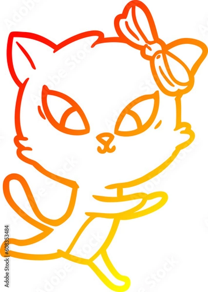 Fototapeta warm gradient line drawing of a cartoon cat