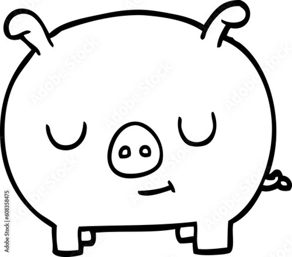 Fototapeta line drawing cartoon happy pig