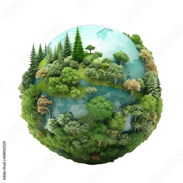 Fototapeta Green planet Earth adorned with trees, symbol of trees preservation, regenerative AI 