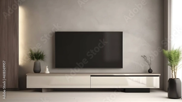 Fototapeta Minimalist Interior of modern living room 3D rendering, generative ai