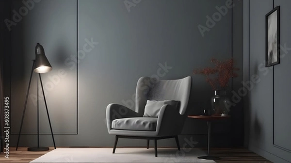 Fototapeta Minimalist Interior of modern living room 3D rendering, generative ai