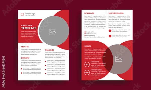 Fototapeta Case study template. Business case study booklet with creative layout. Double side flyer design