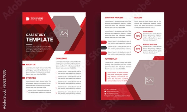 Fototapeta Case study template. Business case study booklet with creative layout. Double side flyer design
