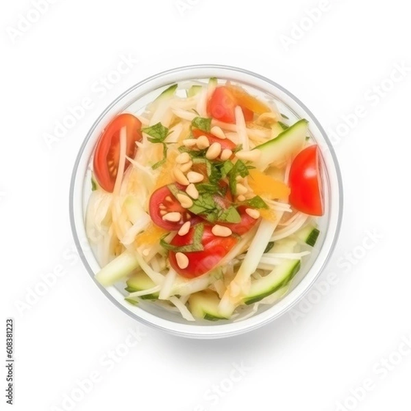 Obraz Thai Green Papaya Salad isolated on white background. Generative AI