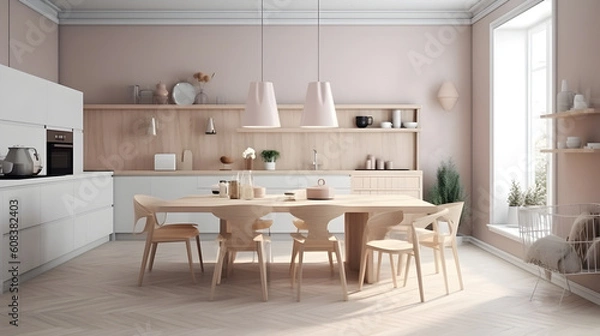 Fototapeta Minimalist Interior of modern living room 3D rendering, generative ai