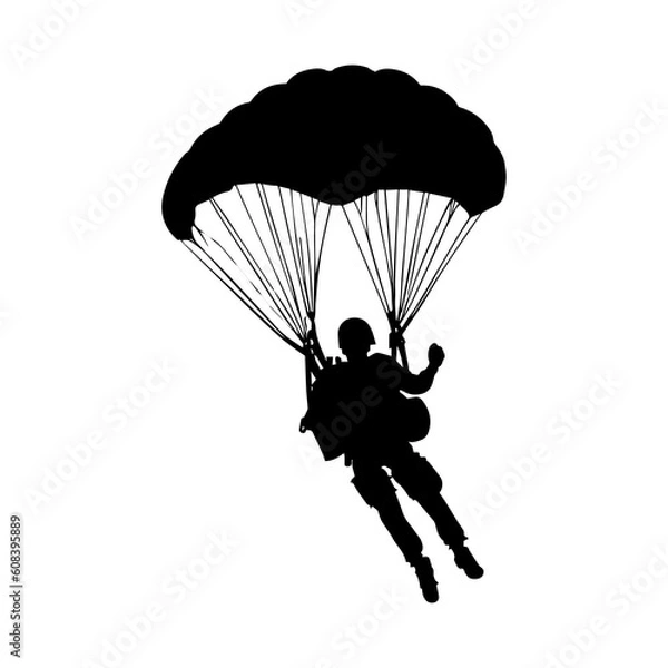 Obraz Vector illustration. Airplane jump. Skydiver silhouette. Flight in the air.
