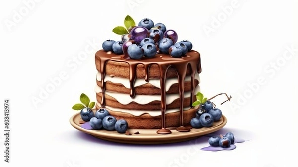 Fototapeta A delicious cake topped with fresh blueberries. Generative ai