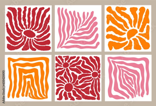 Fototapeta Modern abstract flowers in the fashionable Matisse style. Vector minimalistic botanical poster, wallpaper, wall decor, invitation, postcard.
