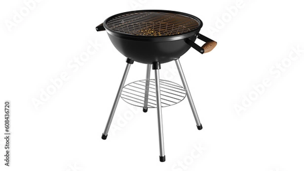 Fototapeta Black barbecue grill with burning charcoal isolated on white and transparent background. Grill concept. 3D render