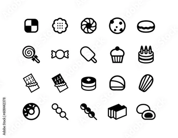 Obraz お菓子・おやつ・スイーツのベクターアイコンセット