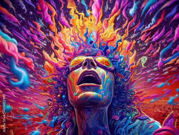 Fototapeta Expanded Consciousness. Abstract Psychedelic Art. Generated by Midjourney AI (Vers 5.1)