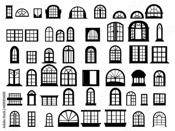 Obraz Vector illustration. Large set of Silhouettes. Window frames and windows.