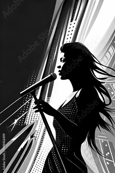 Fototapeta Female Singer - Woman singing with the microphone.
