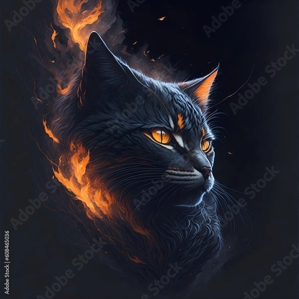Fototapeta Black Cat on Fire, abstract beauty, generative AI