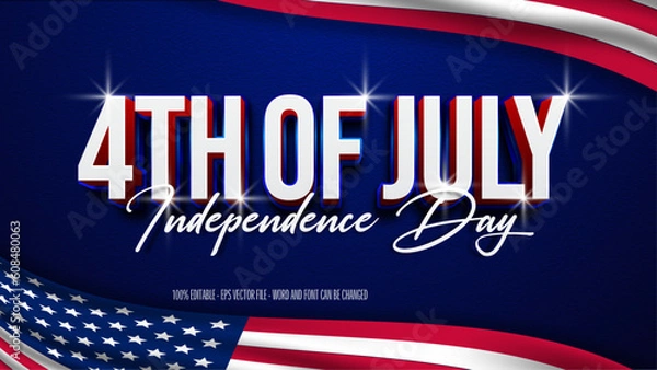 Fototapeta Editable text effect 4th of july american independence day