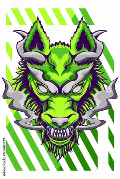 Obraz Green wolf head vector illustration with future baground