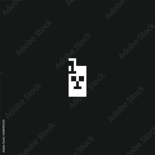 Obraz this is beverage icon 1 bit style in pixel art with white color black background ,this item good for presentations,stickers, icons, t shirt design,game asset,logo and your project.