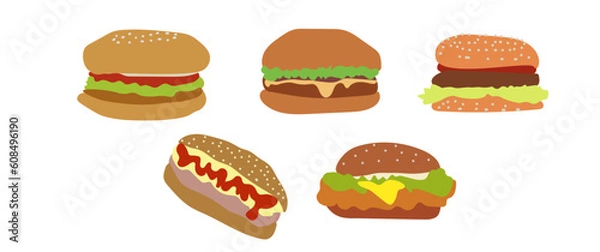 Obraz Collection of Burger Vector Illustration. Big burger with sesame