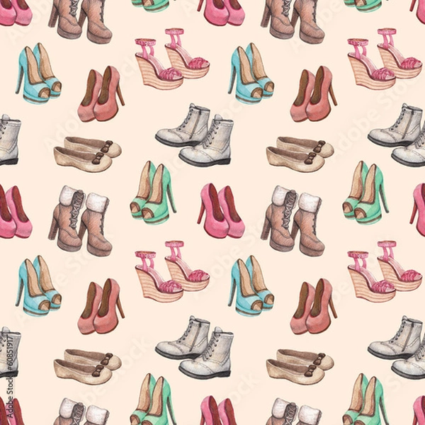 Fototapeta Seamless pattern with shoes illustration