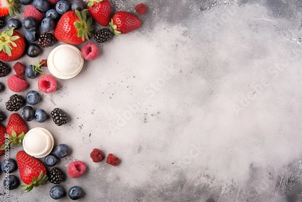 Obraz Frozen Delights: Vibrant Background with Ice Creams and Berry Decor