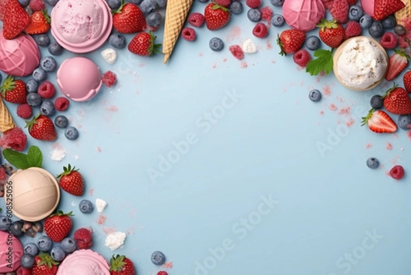 Obraz Frozen Delights: Vibrant Background with Ice Creams and Berry Decor