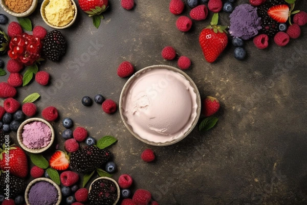Obraz Frozen Delights: Vibrant Background with Ice Creams and Berry Decor