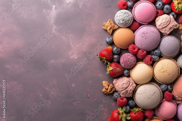 Obraz Frozen Delights: Vibrant Background with Ice Creams and Berry Decor