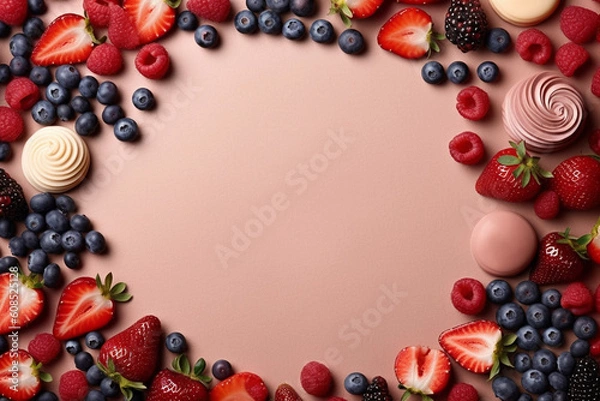 Obraz Frozen Delights: Vibrant Background with Ice Creams and Berry Decor