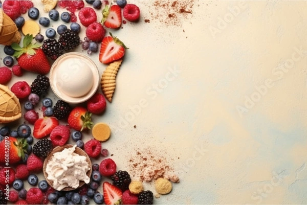 Obraz Frozen Delights: Vibrant Background with Ice Creams and Berry Decor