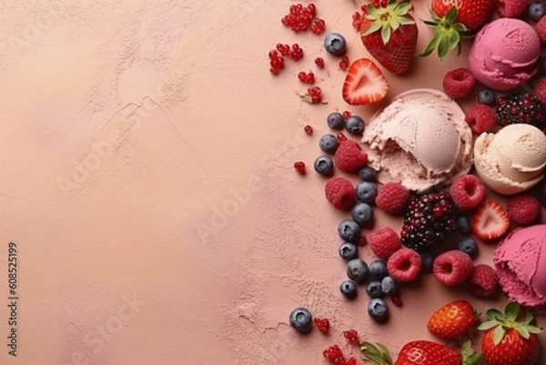 Obraz Frozen Delights: Vibrant Background with Ice Creams and Berry Decor