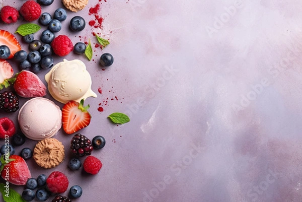 Obraz Frozen Delights: Vibrant Background with Ice Creams and Berry Decor