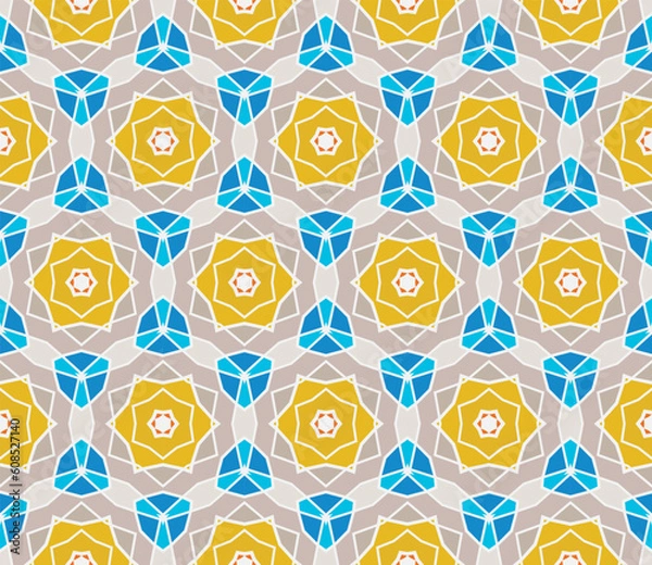 Fototapeta Seamless pattern with squares, lines and yellow roses