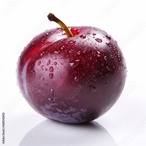 Fototapeta A fresh plum isolated on white background. Fresh raw organic fruit. Generative AI.