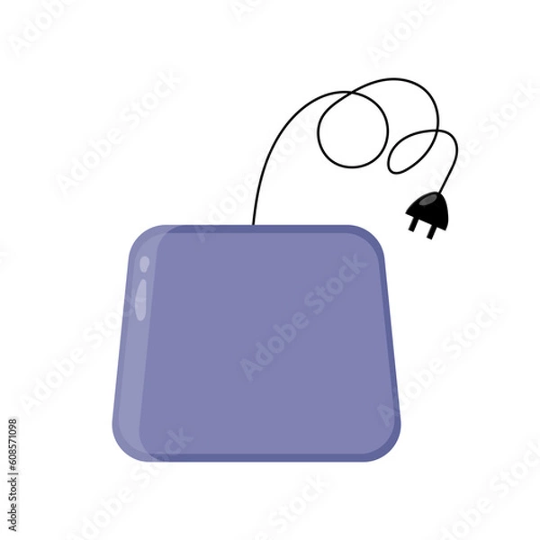 Fototapeta Vector blue thermal mat for pets in terrarium, aquarium with cord and plug insulated on white background, Warming pad for a cat, dog. electric heating pad