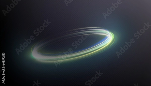 Obraz A bright plume of luminous rays swirling in a fast spiraling motion. Light golden swirl. Luminous line curve light effect. Vector
