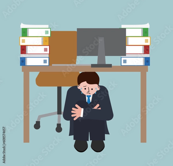 Obraz 現実逃避に走ってしまった過重労働者の男性のイラスト