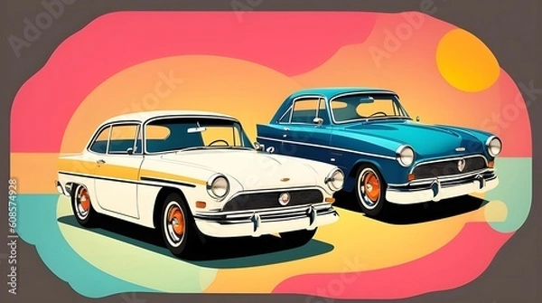 Obraz Abstract vintage style illustration of two american sports cars. Generative AI