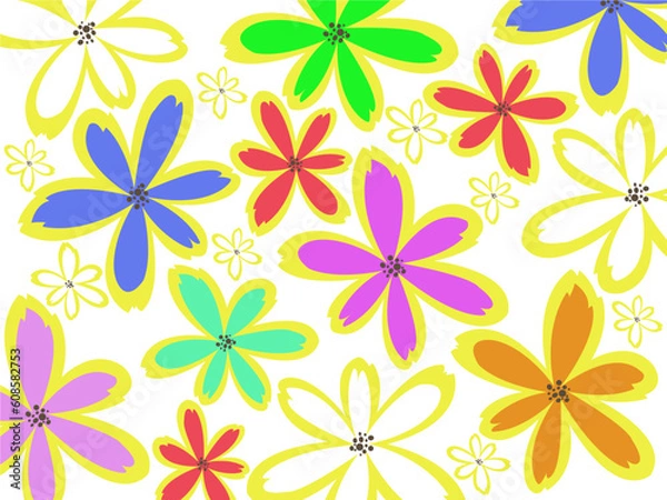 Fototapeta colorful flowers of various sizes on a white background