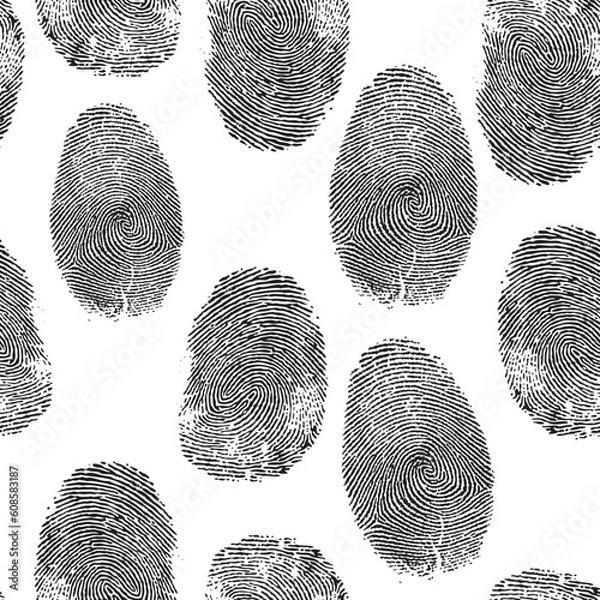 Fototapeta Vector thumb print background. Thumbprint, fingerprint seamless wallpaper. Crime, dactylography illustration.