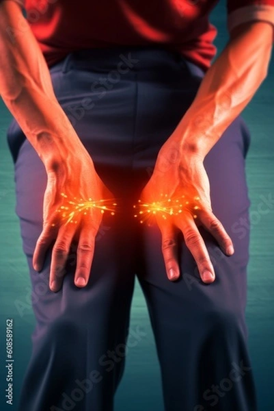 Fototapeta Sciatica Pain concept with woman suffering from buttock. Generative AI