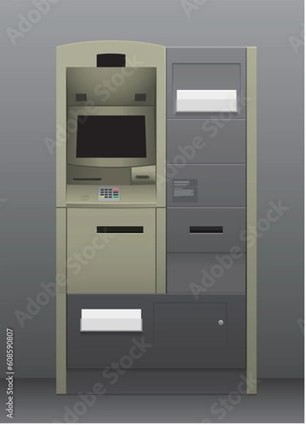 Fototapeta Automatic teller machine in grey interior