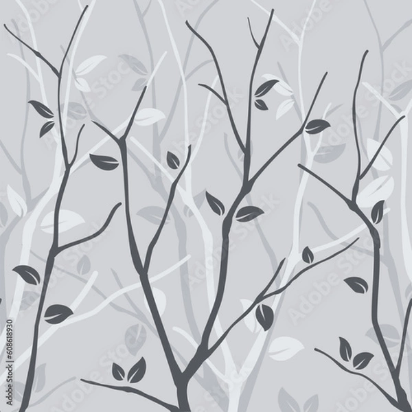 Fototapeta Abstract seamless pattern with leaves on grey background
